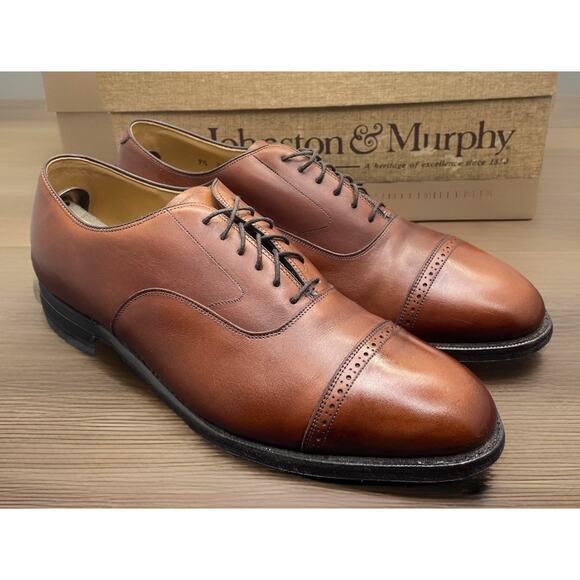 Johnston Murphy Rare Aldrich Cap Toe Chestnut Brown Shoes USA Mens 9.5 Fast Ship main image 9